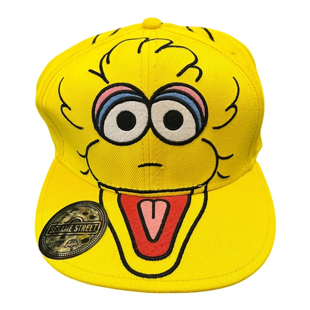 Sesame Street Big Bird Fitted Hat Unisex 7 1/2 Yellow Embroidered Face Cap